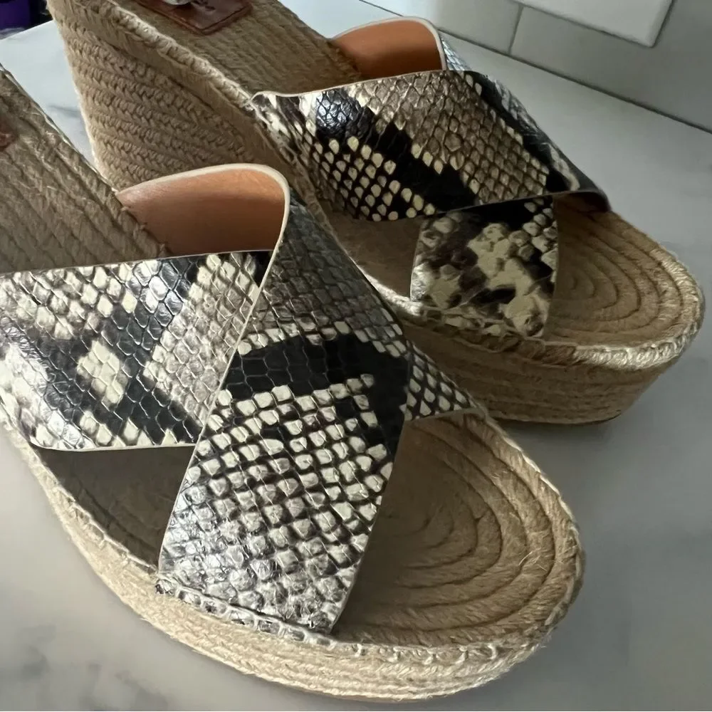 Tory Burch Shelby Snakeskin-Embossed Leather Espadrille Sandals, New, Size11